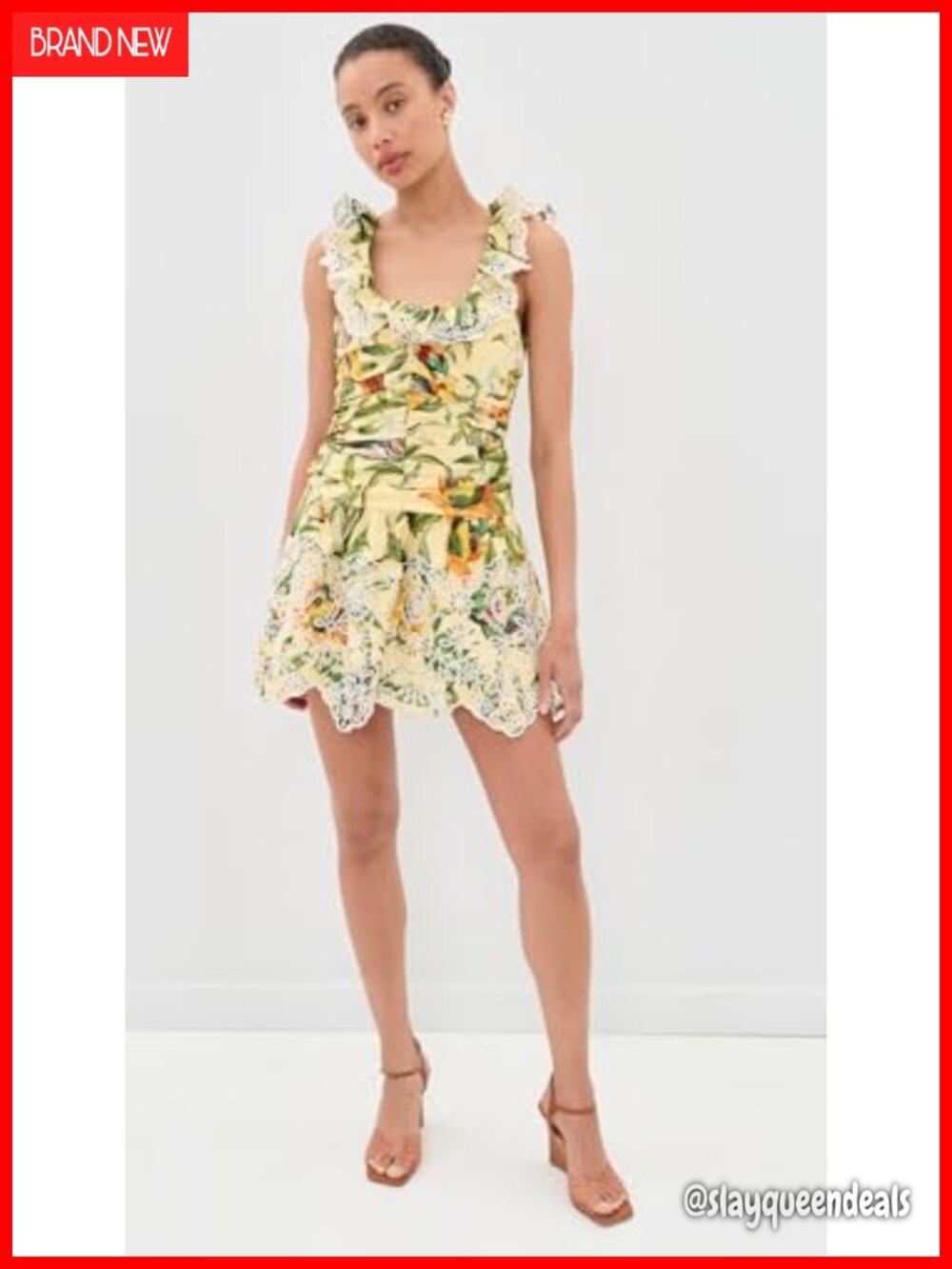 FARM Rio Mini Dress Sleeveless Poplin Square Neck Ruffled - Picture 2 of 5